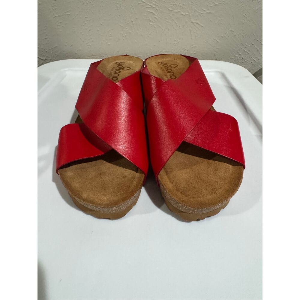 YOKONO Red Leather Criss Cross Wedge Sandals 7.5 - Picture 3 of 8